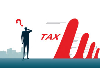 A vector illustration of a person looking at tax forms