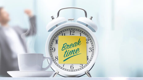 clock has note that reads "break time"