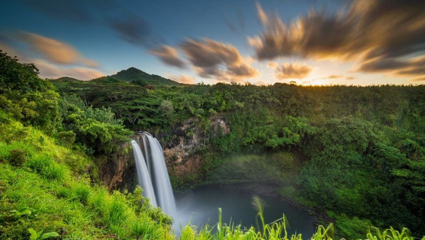 woman meditating, Hawaii, Kauai, tropical woman peacefully …