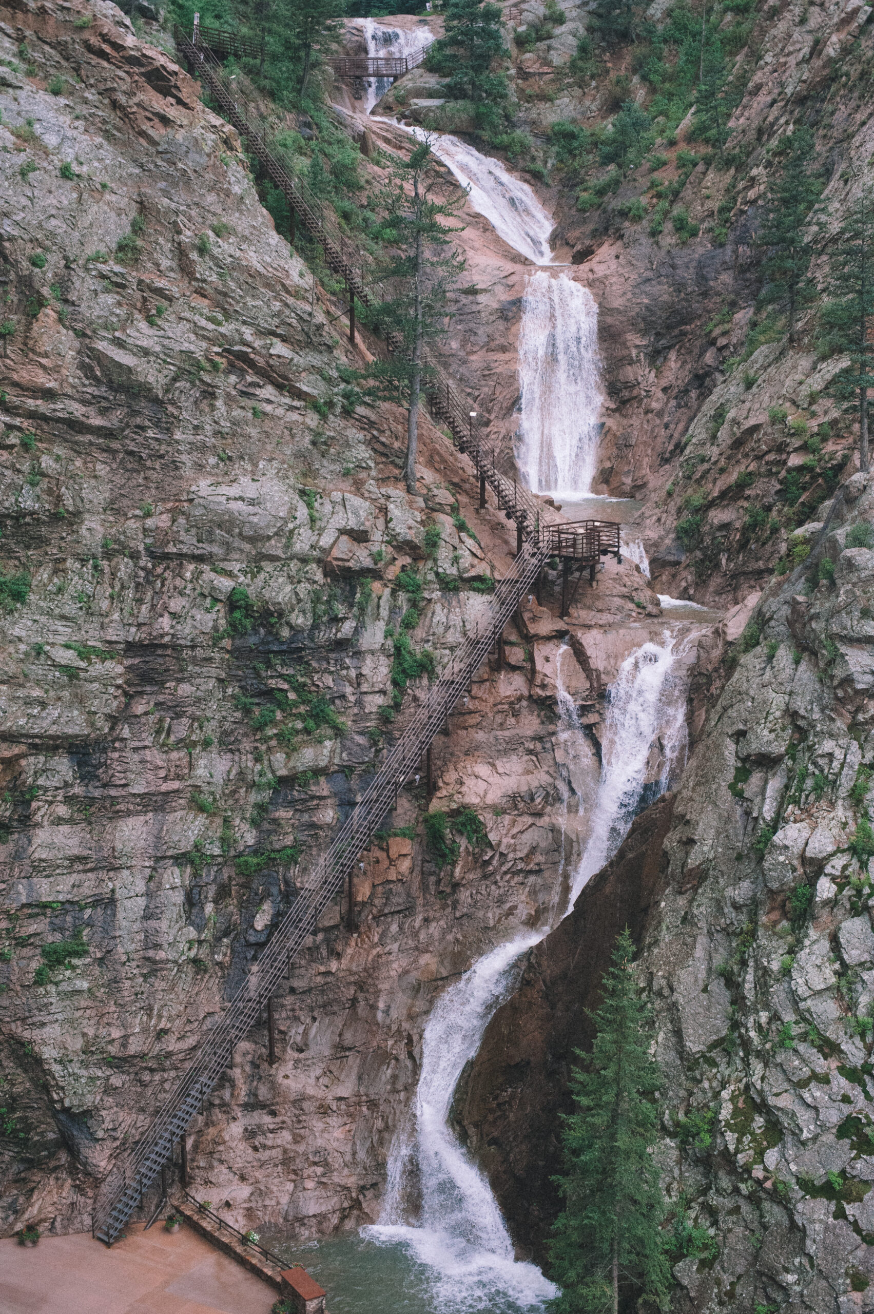 The Seven Falls, a tall series of waterfalls, near The Broadmoor in Colorado