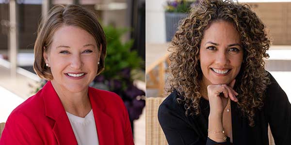 Two portraits of Kristi Cotten-Morris and Yajaira Torres. Cotten-Morris is a white woman with chin-length brown hair. Torres is a brown woman with curly highlighted hair