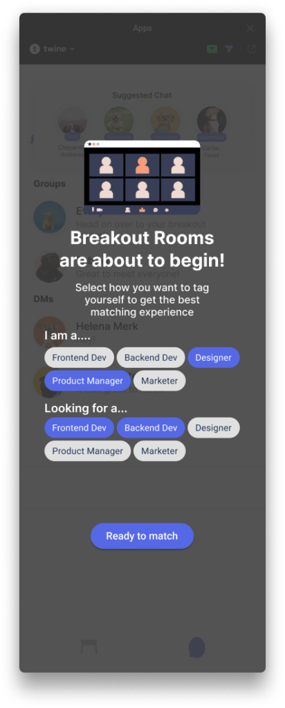 A phone screenshot showing breakout room options in Zoom