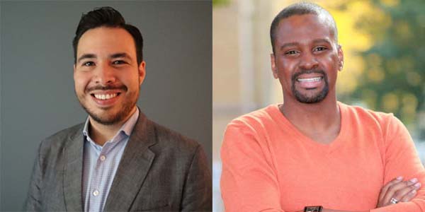 Two portraits of Isaac Gutierrez and Quincy Smith. Gutierrez is a Hispanic man with combed black hair. Smith is a black man with a short beard