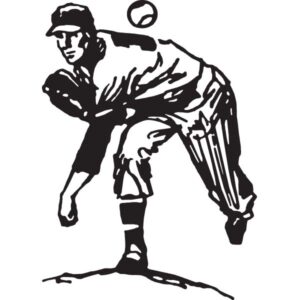 A line drawing of a pitcher throwing a baseball