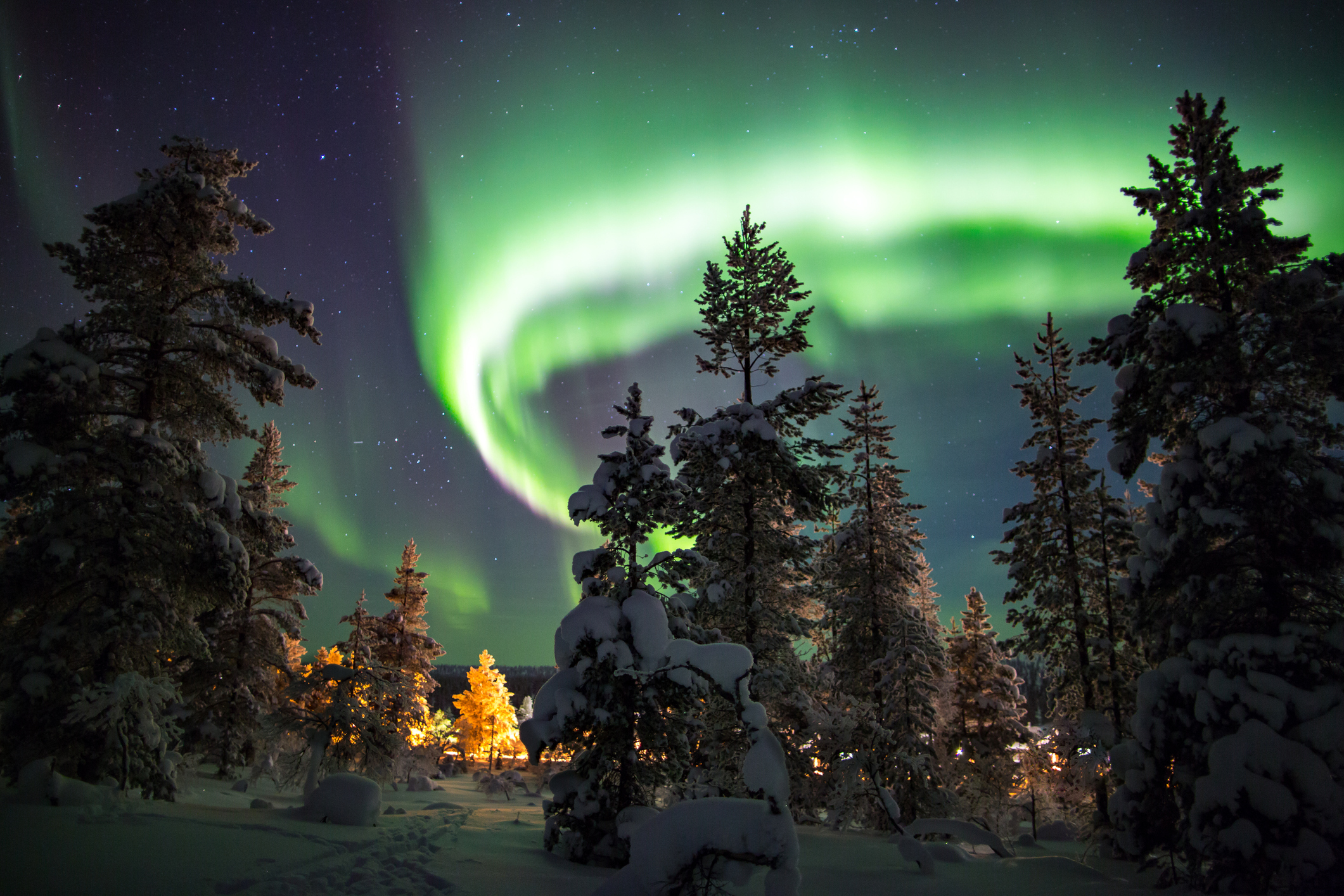 Aurora Borealis in Lapland, Finland. It only shows up in spring