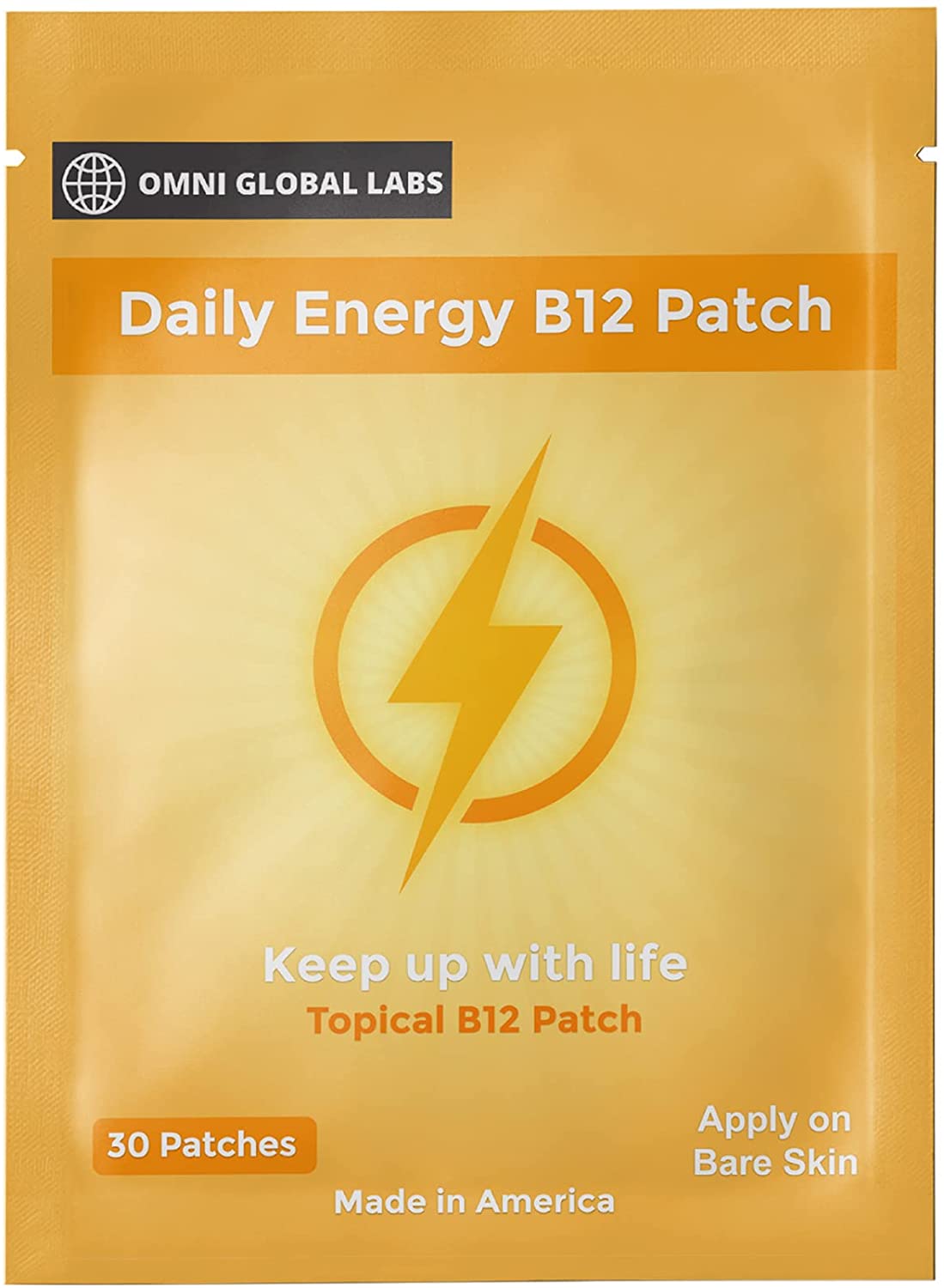A pack of 30 daily energy B12 patches in orange packaging