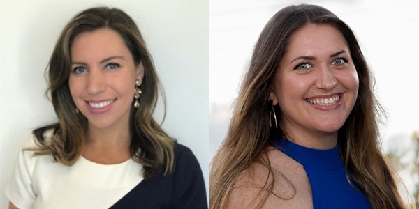 Two portraits of Meghan Pearis and Catherine Duncan. They are both white women with long brown hair and gold earrings.