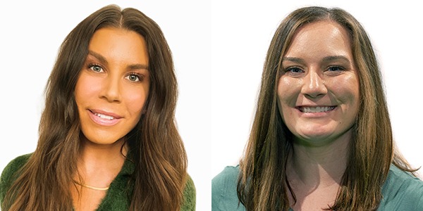 Two portraits of Tracey Koehler and Kate Labbe. They are both white women with long brown hair.