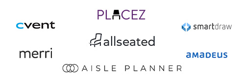 The logos for event technology companies Cvent, Placez, Smart Draw, Merri, All Seated, Amadeus and Aisle Planner