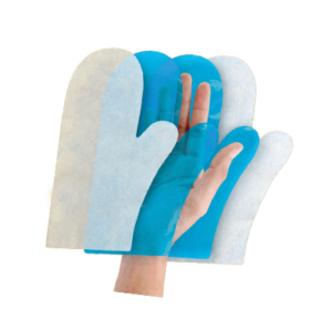 A mitten that sanitizes surfaces like a disinfectant wipe