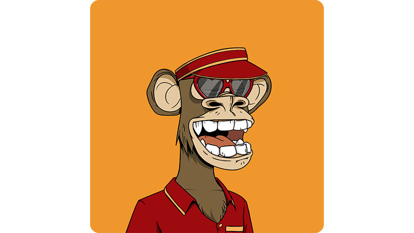 A Bored Ape NFT in a red polo shirt. NFTs are soon to be released by MH.