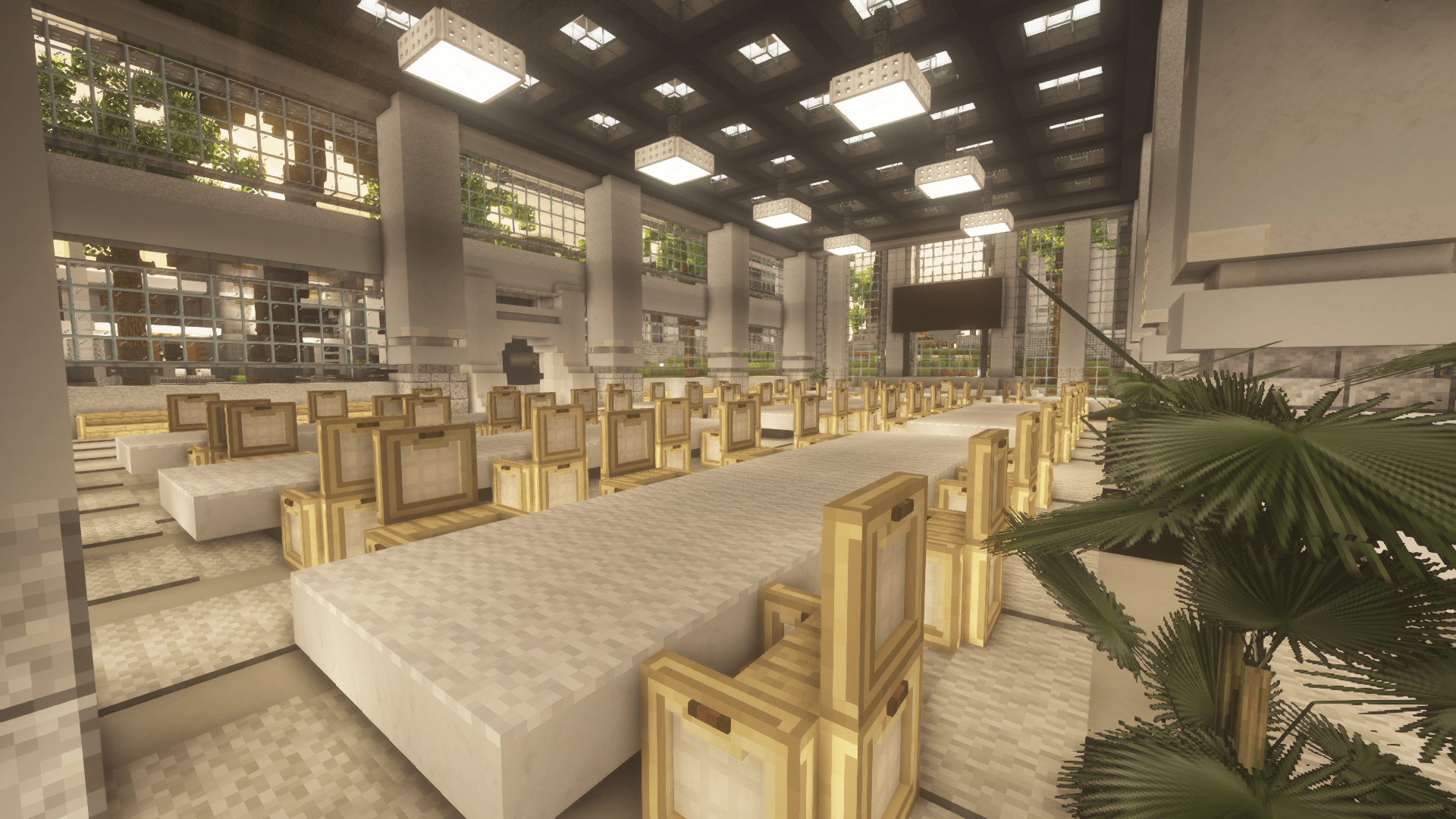 The convention center at the Wrlds Resort and Spa. Its all-white interior is built using the video game Minecraft.