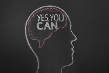 A stock image showing a chalk outline of a head, with text saying "Yes you can" inside.