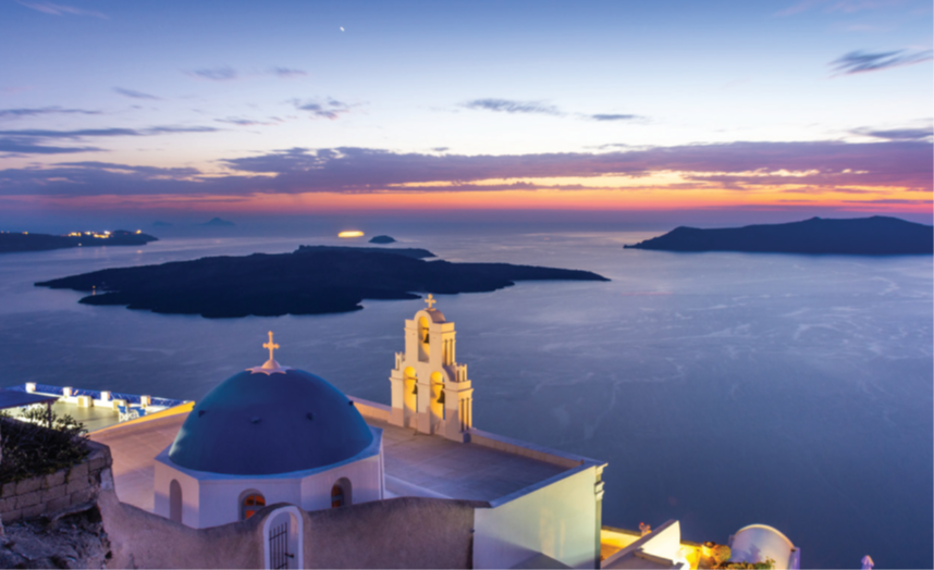 A view of the water from the island of Santorini