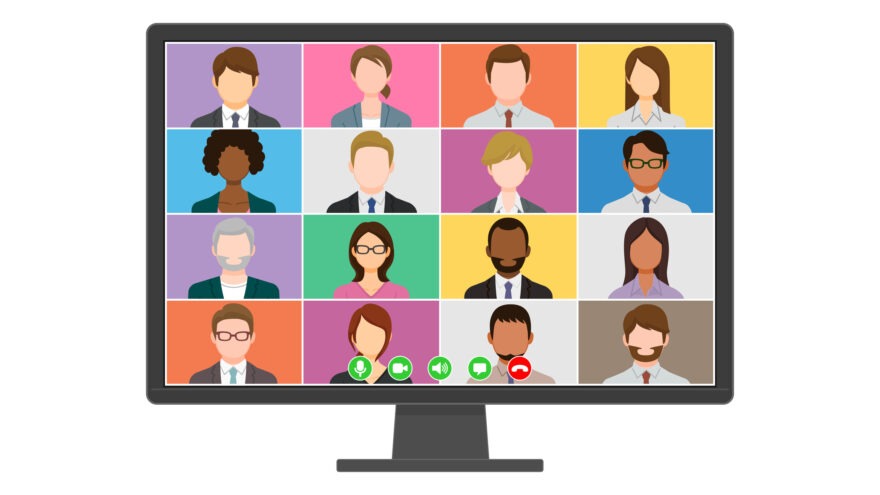 Illustrated image of people in virtual meeting.