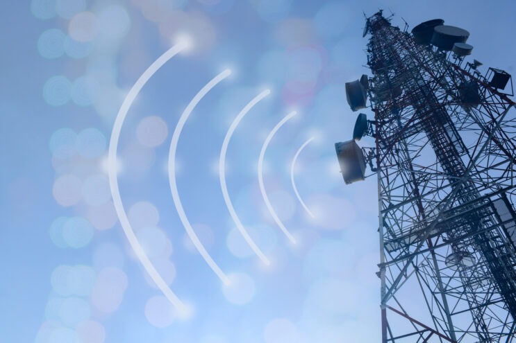 telecommunications tower emitting animated internet signal