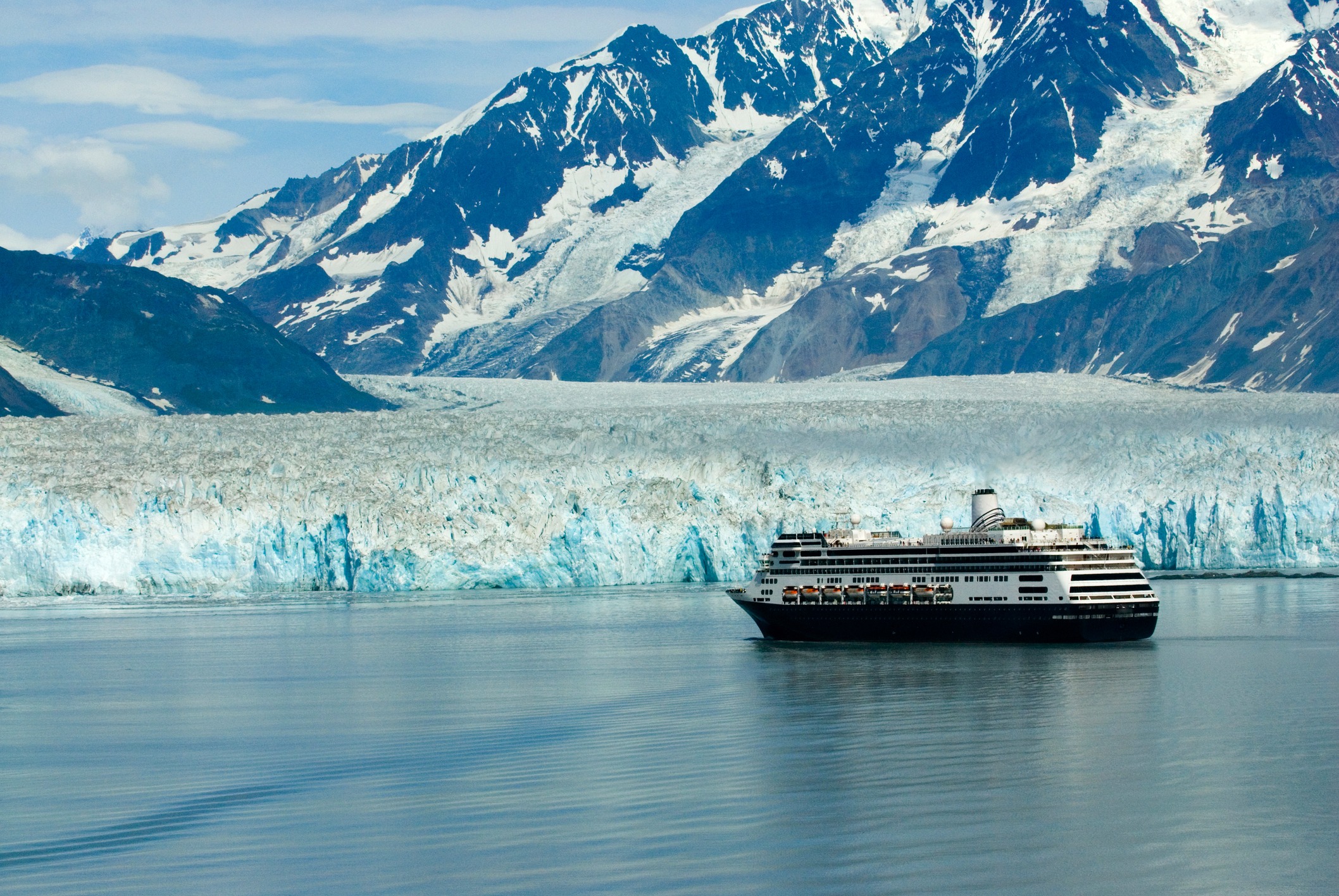 Alaska cruise ship boat near glacier