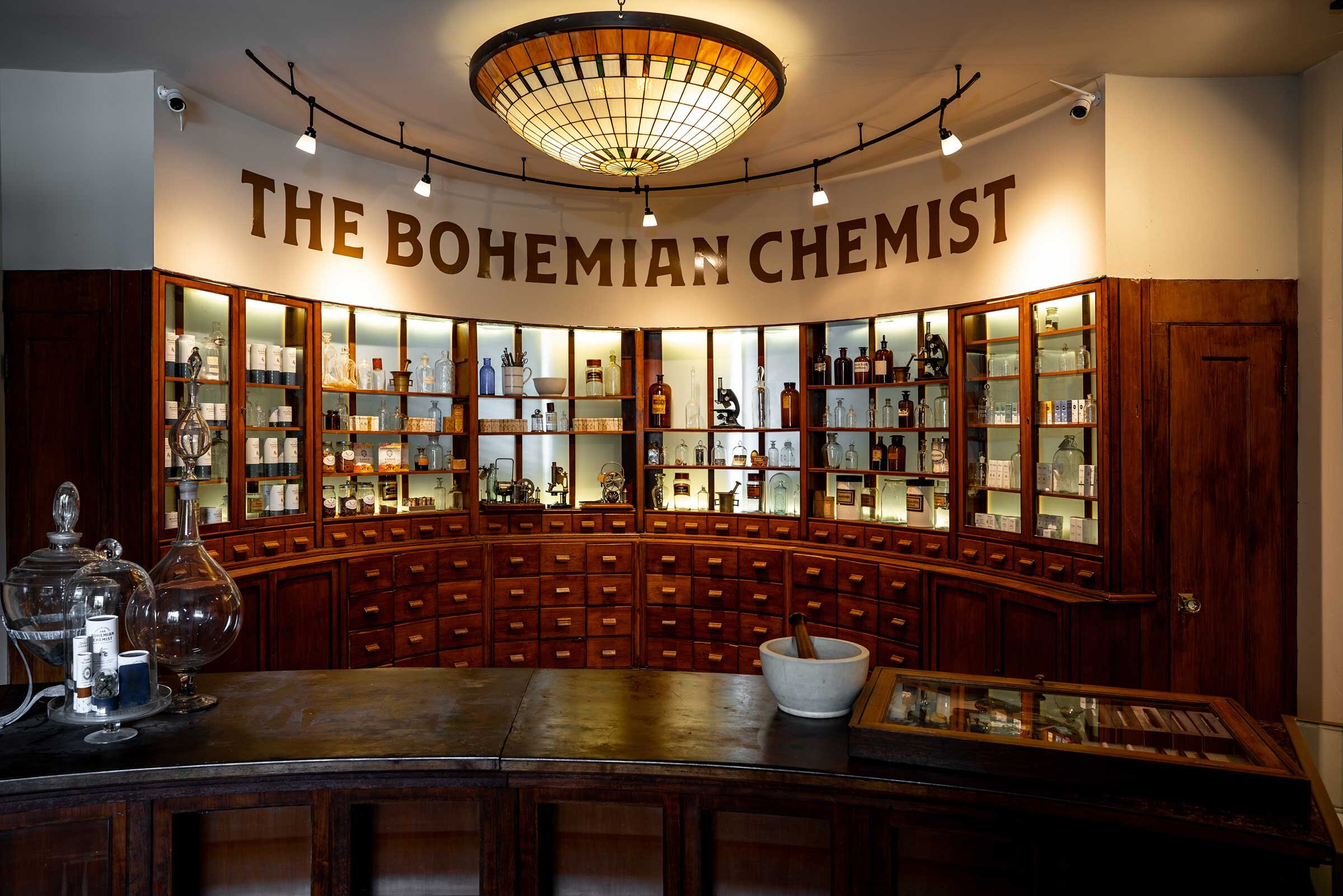 main room of the bohemian chemist in mendocino county, california