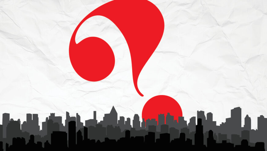 large red question mark on crinkled paper background