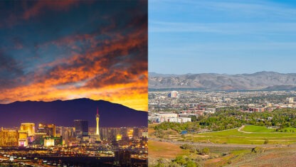 image of las vegas, nevada, on left and reno, nevada, on right