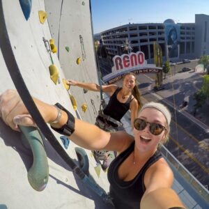 Climbing wall outside the Whitney Peak Hotel