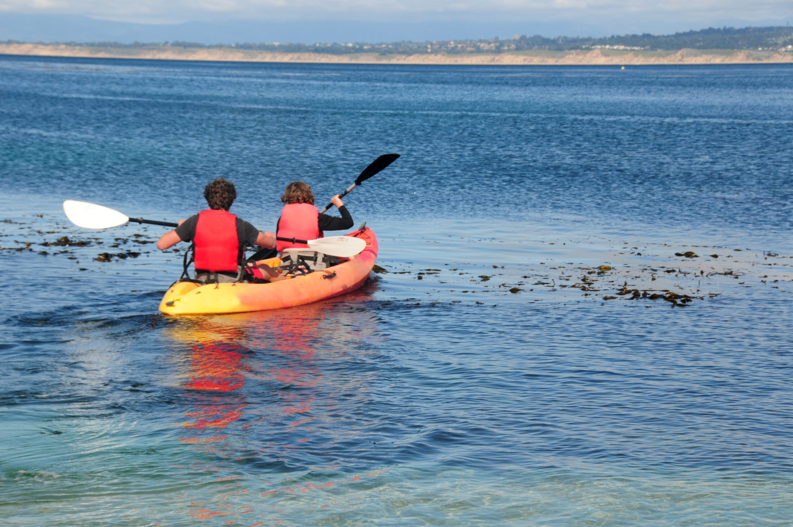 two people Kayaking in Monterey Bay, near Lover's Point