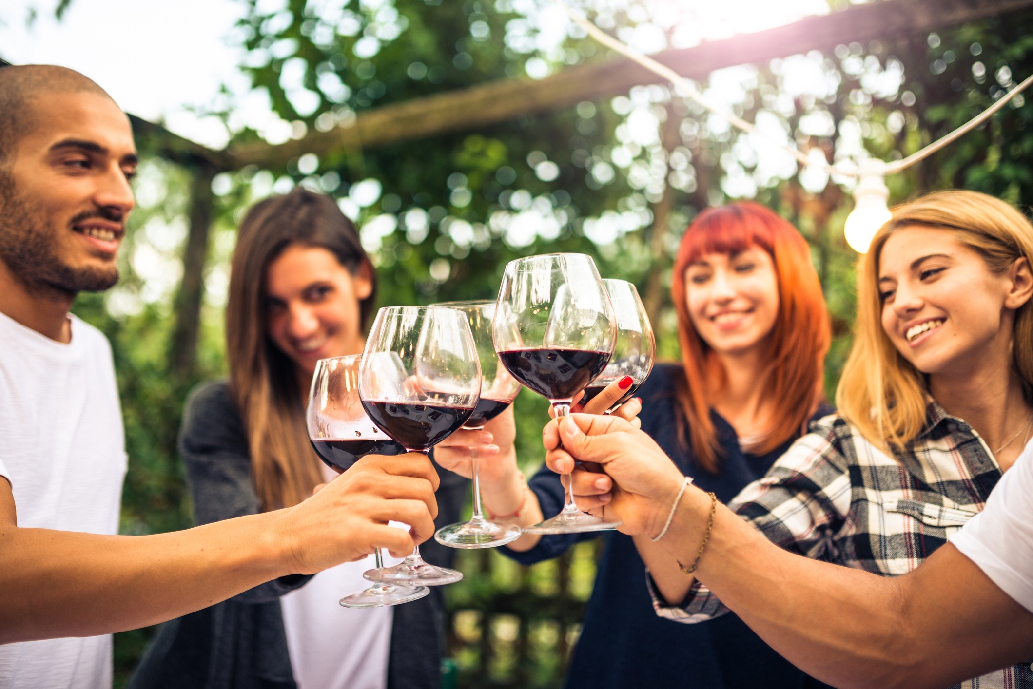 friends toasting with red wine