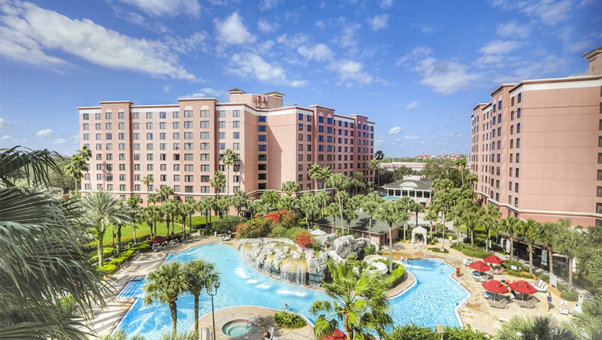 pool area with property in background at Caribe Royale Orlando