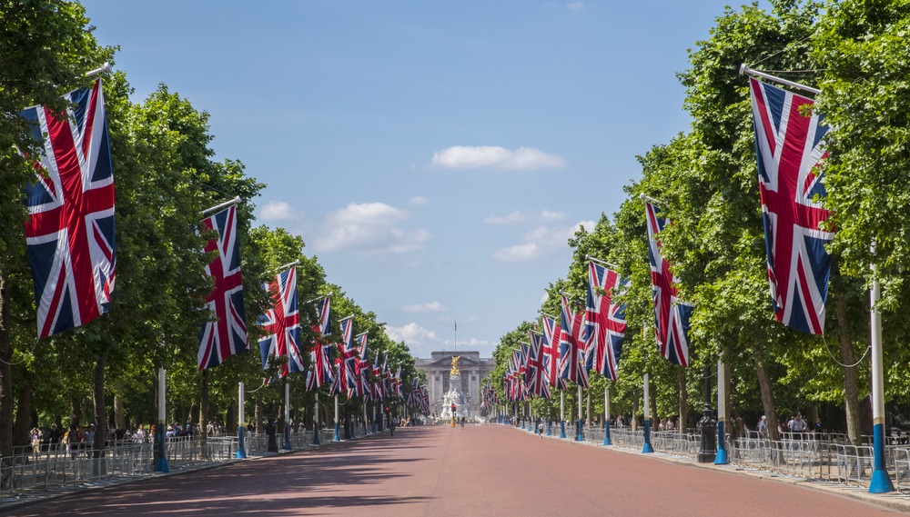A view down The Mall towards Buckingham Palace in London, United Kingdom