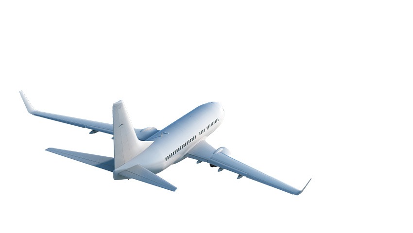 white airplane flying against transparent background