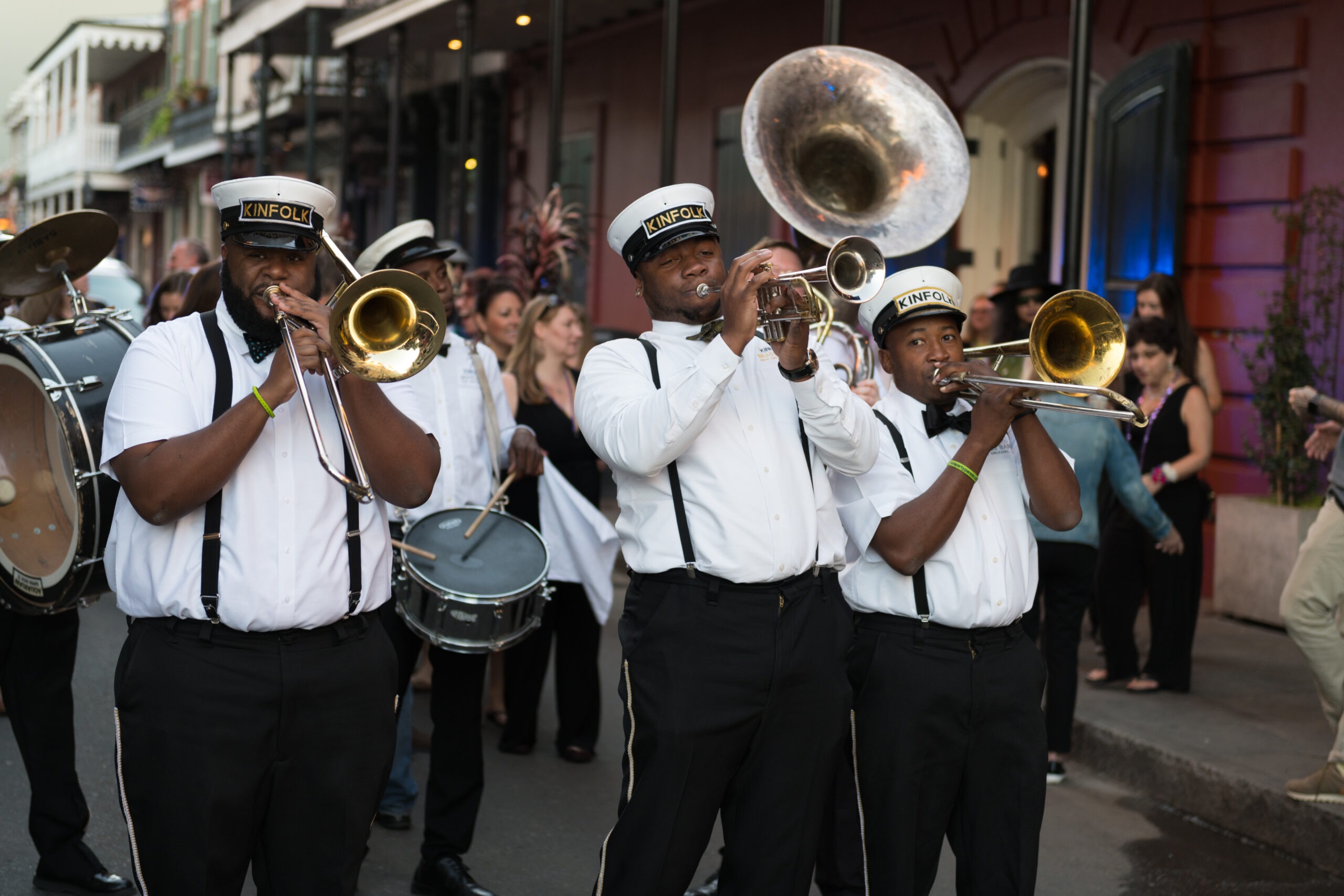 A Second Line marching down Bourbon street