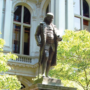 statue at freedom trail old city hall