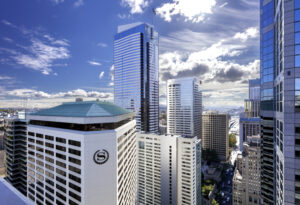 aerial view of grand sheraton seattle exterior