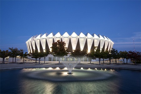 exterior of hampton coliseum at night