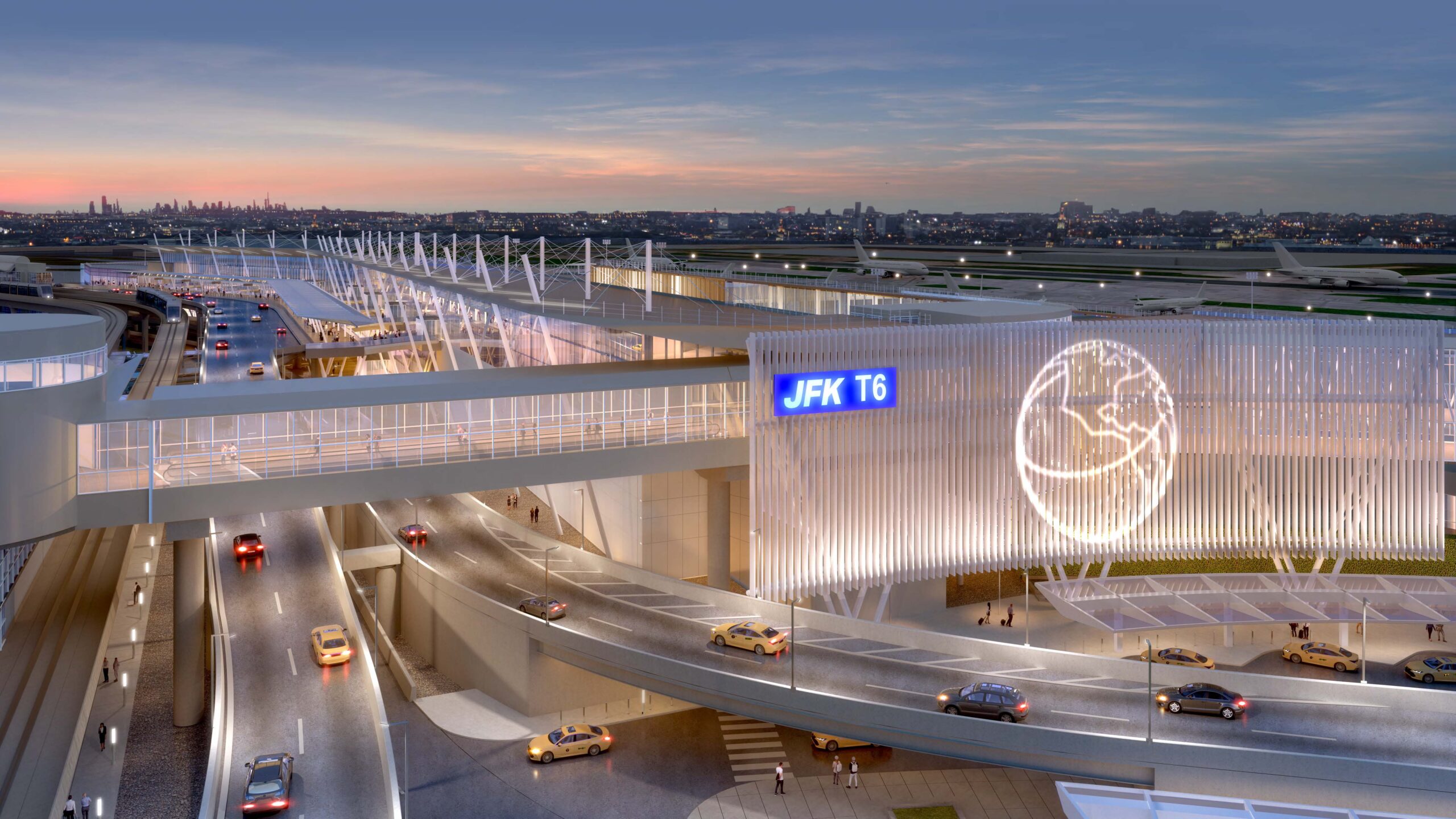 rendering of cars driving into JFK's terminal 6