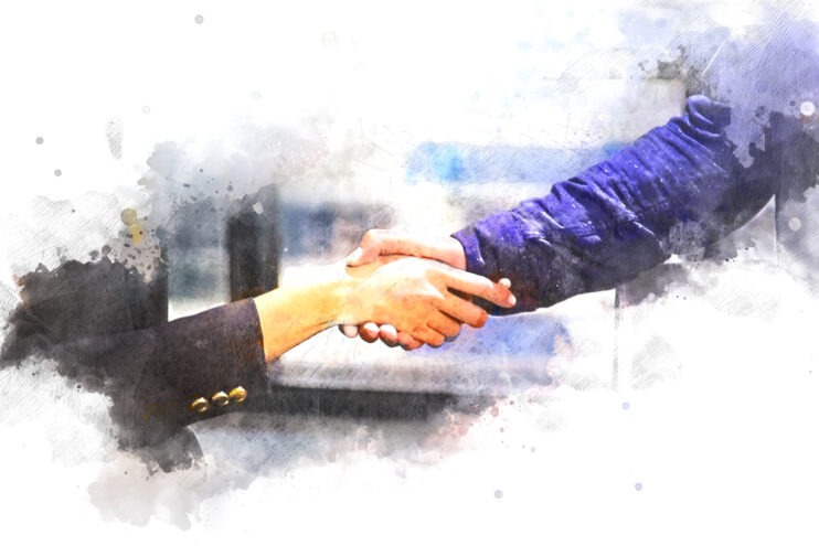 Abstract handshake business concept on watercolor