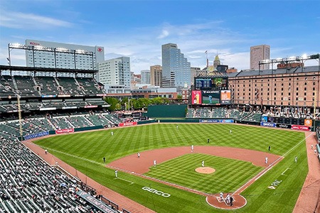 aerial view of baseball park 