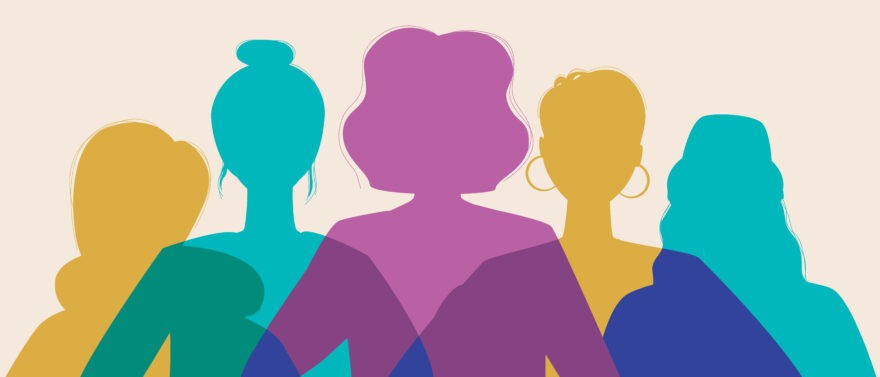 colorful silhouette illustration of five women