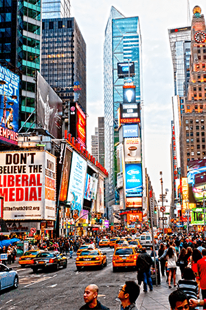 people walking around at New York Times Square
