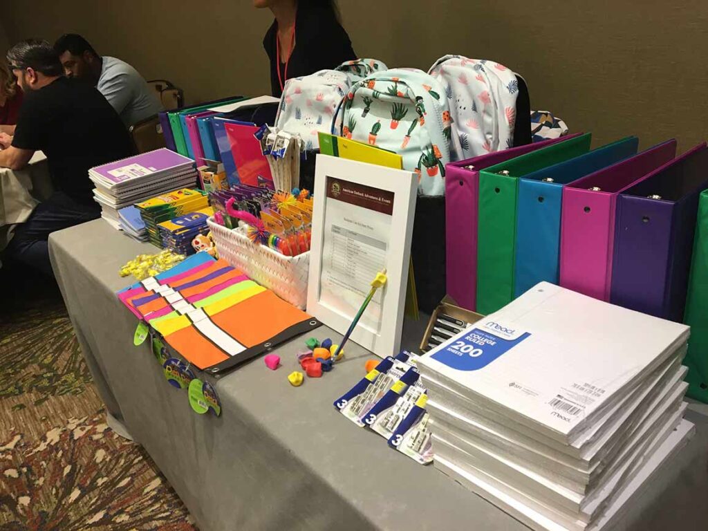 school supplies sitting on desks