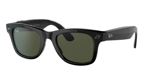 Black Ray-Ban Wayfarers with camera and voice control integrated with social media