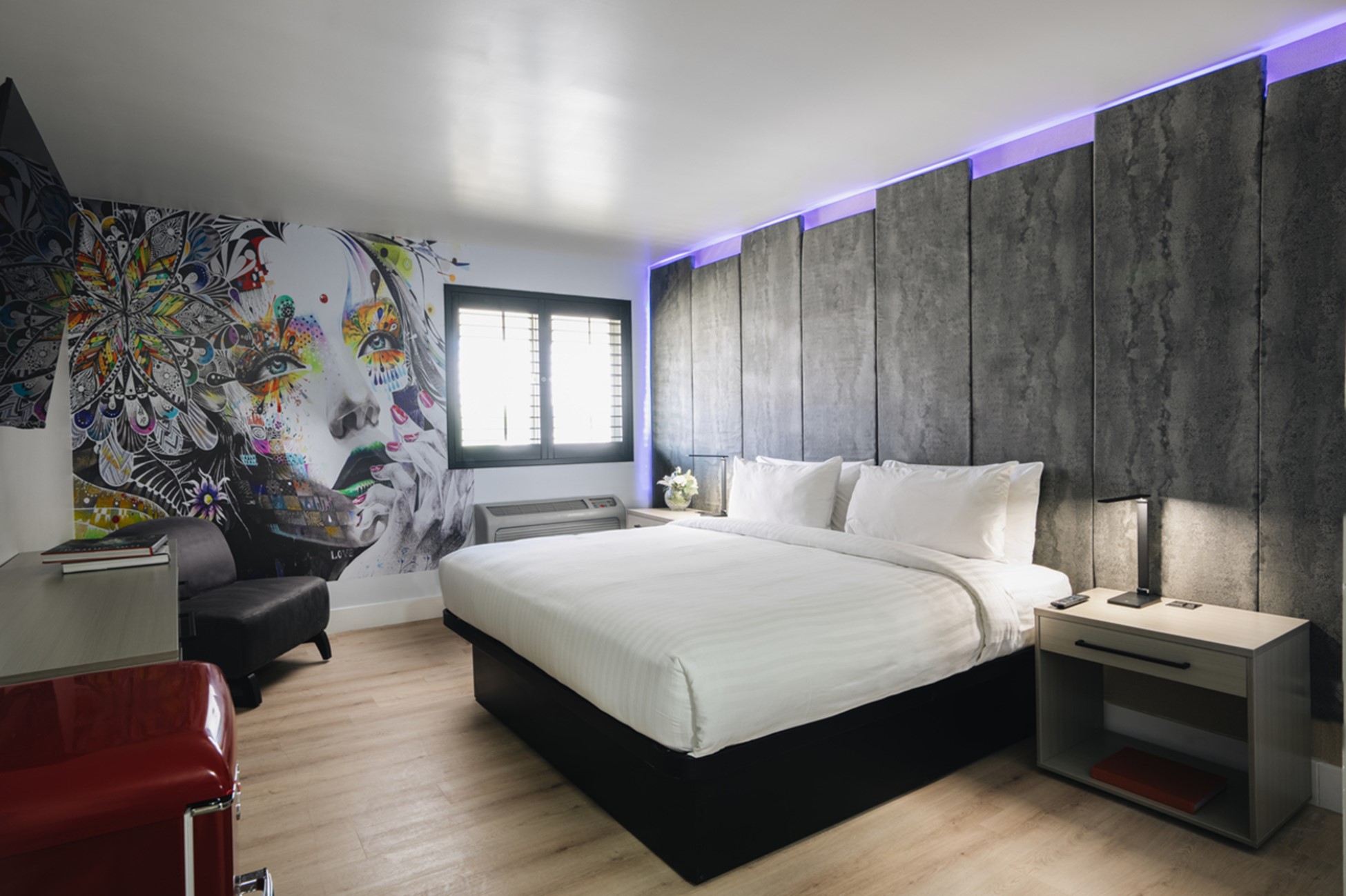 guest room with white and grey walls