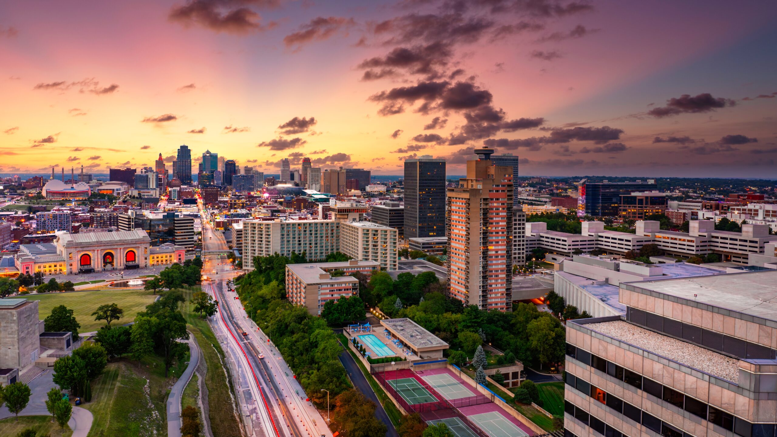 aerial view of downtown city