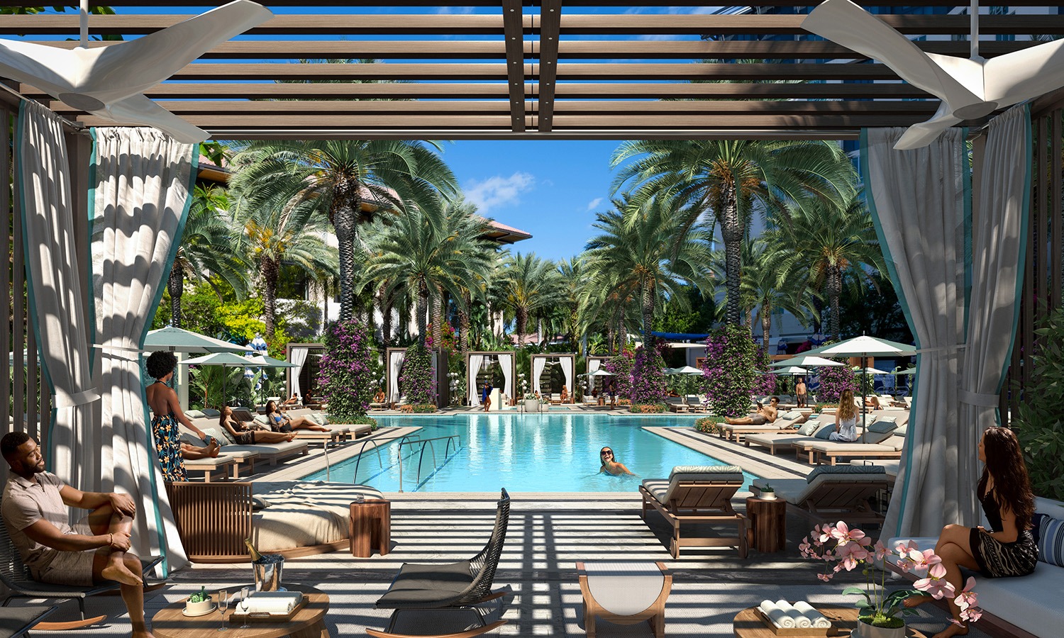 View from a cabana at Hilton West Palm Beach, overlooking the swimming pool