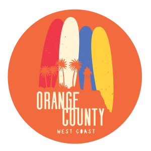 four surfboards on orange orange county stamp
