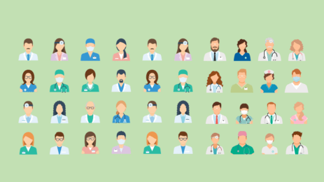 illustration of medical workers on green background