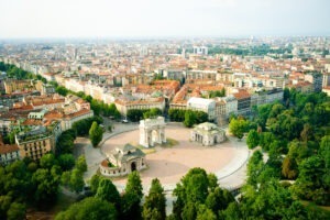 aerial view of milan cityscap