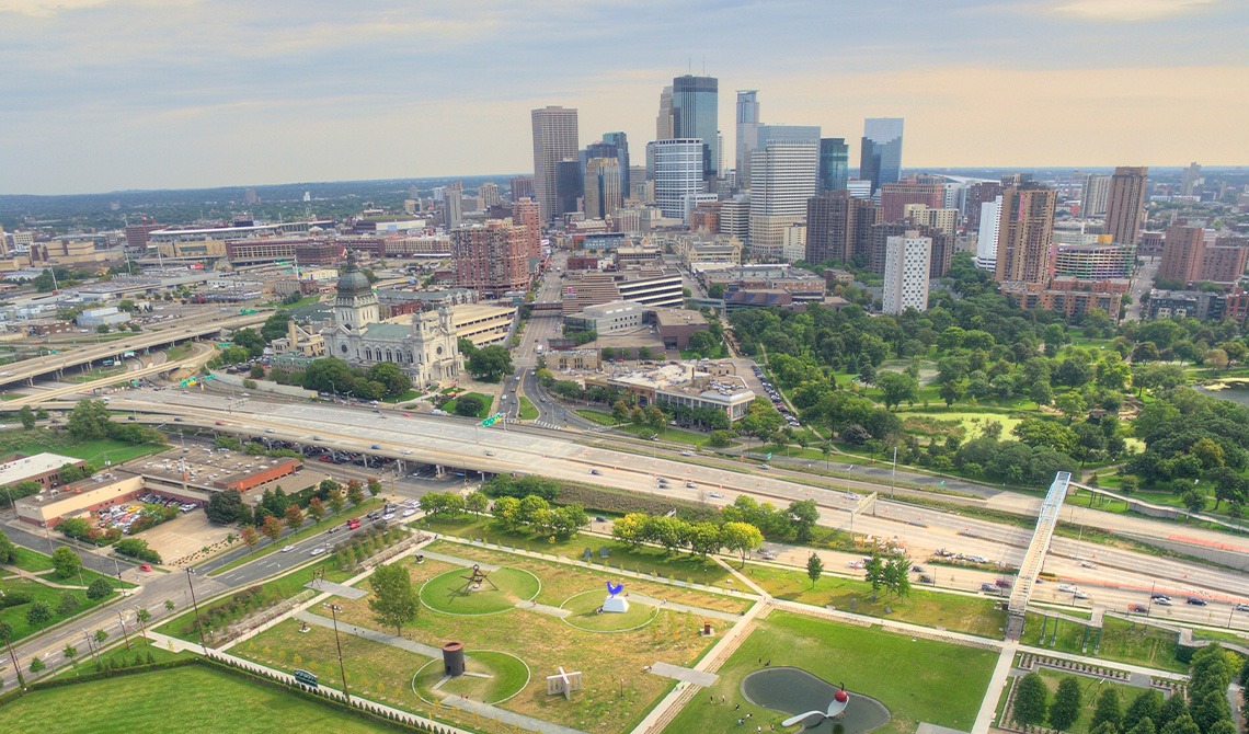 aerial view of park and city