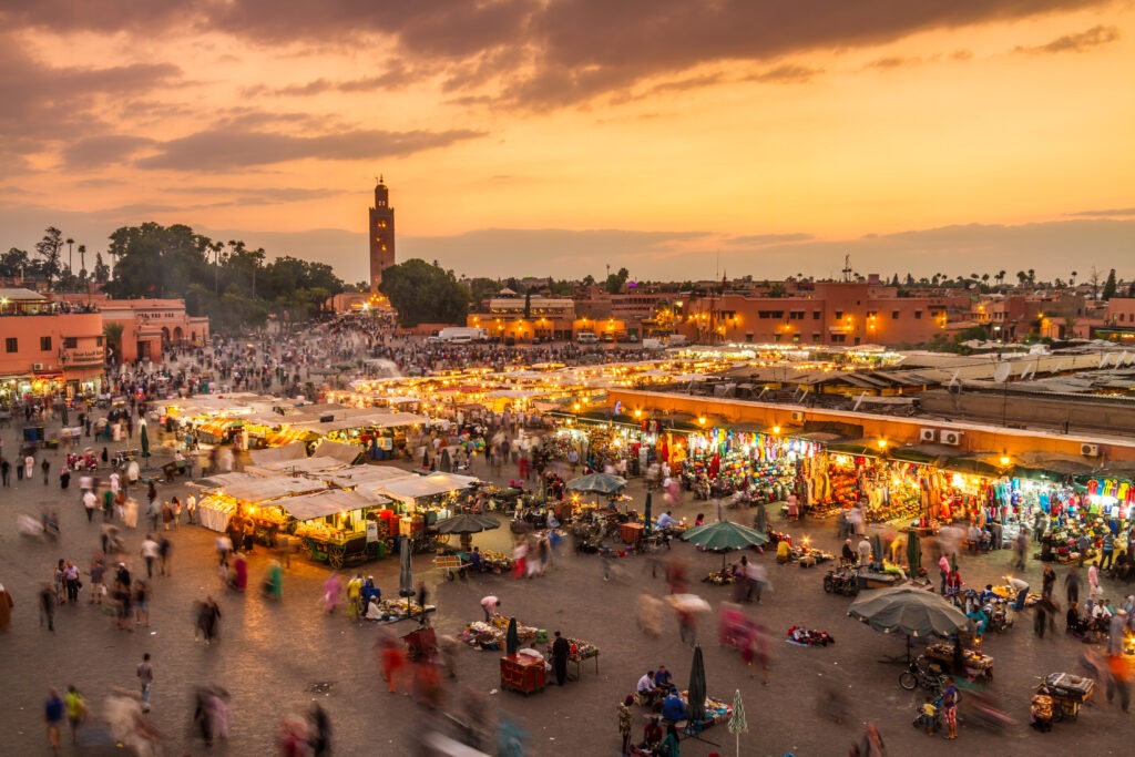 Aerial view of a city square in Marrakesh, Morocco