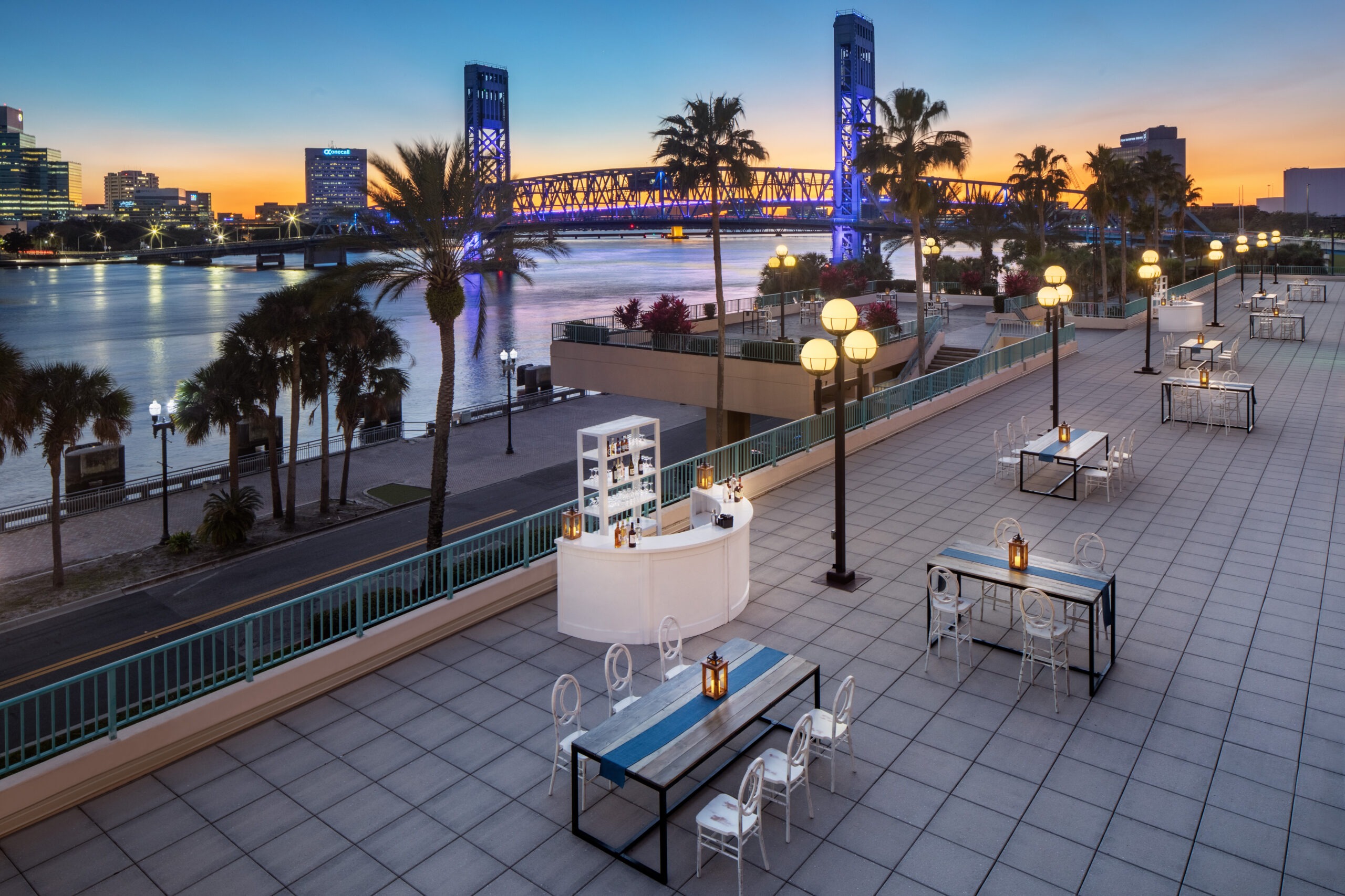 An evening reception on the River Deck at Hyatt Regency Jacksonville